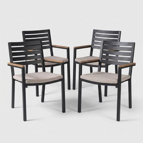 Lot de 4 chaises de jardin empilables avec accoudoirs et coussin Helina YES - Anthracite (1/5)