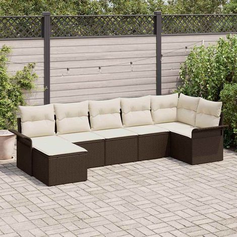 Conjunto de sofá de jardín 7 pcs Marrón ratán sintético vidaXL (1/5)