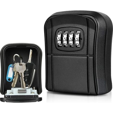 Boite à Clé Sécurisée Mural Mini Coffre à Clés Extérieur Boîte à Clef avec Code Numérique à 4 Chiffres Réinitialisable Étanche Boitier Clef pour Maison École Bureau Usine Garage (1pcs/Noir)，Superma