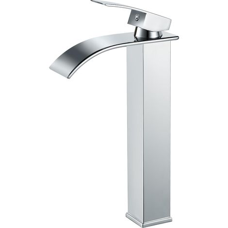 Robinet Lavabo Cascade Haut, Mitigeur Lavabo Haut avec Bec Hauteur 232mm, Robinet de Lavabo pour Salle de Bain, Mitigeur Cascade pour Lavabo à Poser, Robinet Salle Bain Haut Chromé (1/5)