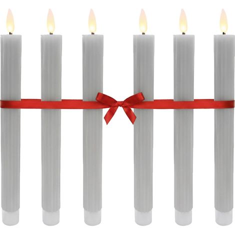 LED-Stabkerzen ohne Flamme, Echtwachs, 6er-Set