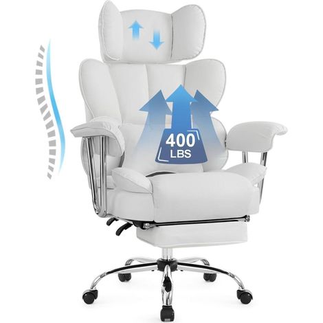 Bürostuhl Chefsessel PU Leder Ergonomisch 200KG Kopfstütze Creme (1/5)