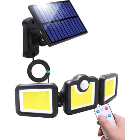 Luce solare per esterni con sensore di movimento, 171 LED, luce solare con telecomando, impermeabile IP65, 3 modalità di illuminazione per giardino, garage, posto auto coperto, patio, casa (1/5)