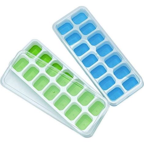 Flexible und leicht zu entformende Eiswürfelformen aus Silikon mit abnehmbaren, spritzwassergeschützten Deckeln, BPA-frei, langlebig und spülmaschinenfest, 2er-Set