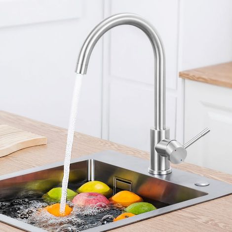 Mitigeur de Cuisine Brossé Robinet de Évier Rotatif à 360° Mitigeur Évier à Eau Froide et Chaude avec Barboteur Démotable