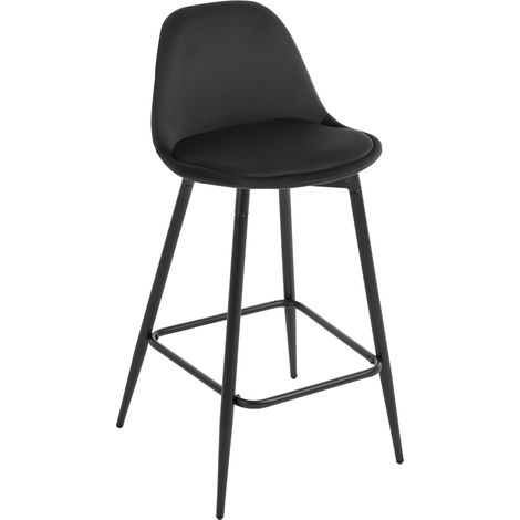 Klihome 1x Bar Stools Dining Room Kitchen Breakfast High Chairs Footrest Barstool with Cushioned Velvet Seat and Metal Frame, Black
