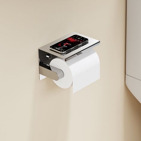 DILECI - Porte papier toilette design avec tablette Finition chrome poli (1/5)