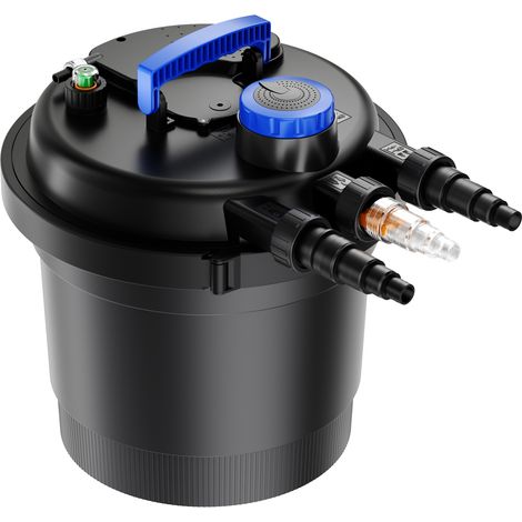 Wiltec CPF-180 Filtre de bassin à pression avec stérilisation UV - 380 x 380 x 400 mm - 11 W / étang 6000 l max. / réservoir 20 l - Nettoyage facile - Filtration eau à grand débit