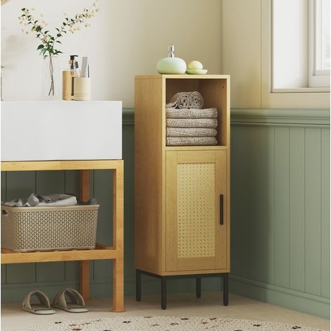 Armario de baño 30x30x94 cm de madera natural, almacenaje ajustable – MEUBLIV (1/5)