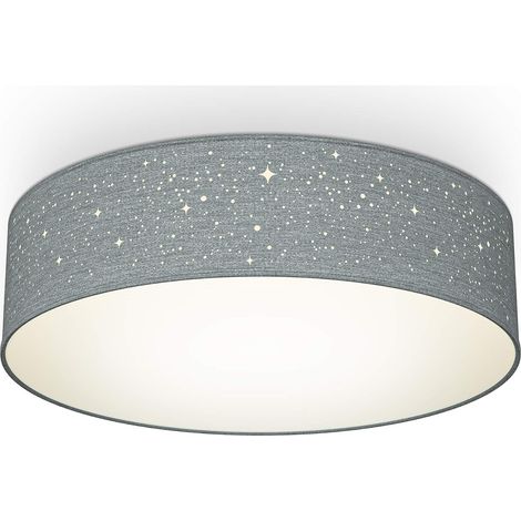 - plafonnier tissu gris avec décor étoile, éclairage plafond chambre, salon, salle à manger, lustre salon, lustre chambre, luminaires intérieur, 2 douilles E27 pour ampoules de 40Wmax, Ø38cm