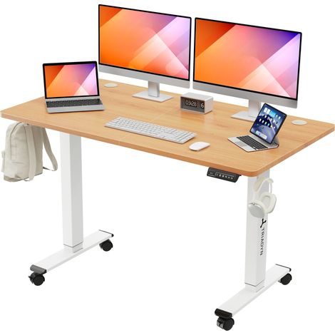 Nouveau bureau Triadyn WorkBase 1407 avec poignées de réglage électrique en hauteur, plateau 140 x 70 cm, finition chêne clair (1/5)