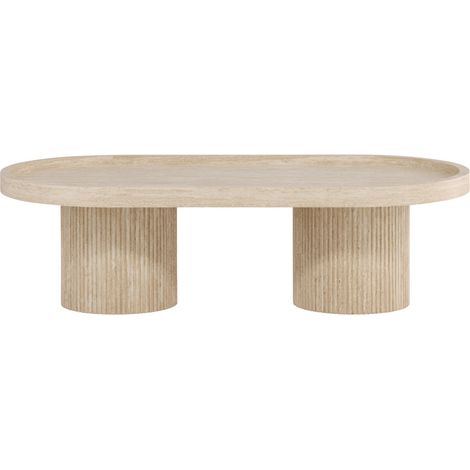 Table basse ovale effet travertin 120x60cm - Beige - Krille