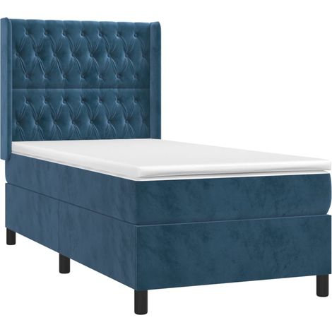 Rete a doghe Letto con Materasso LED Blu scuro 90x190cm Velluto (1/5)