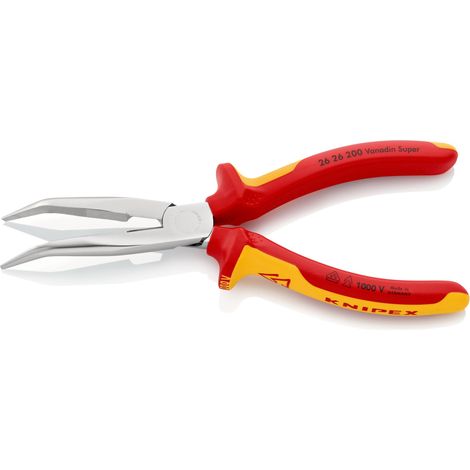 KNIPEX 26 26 200 SB Pinza per meccanica - con becchi mezzotondi con tronchese (pinza a becchi di cicogna) isolati con manici rivestiti in materiale bicomponente, collaudati VDE cromata 200 mm