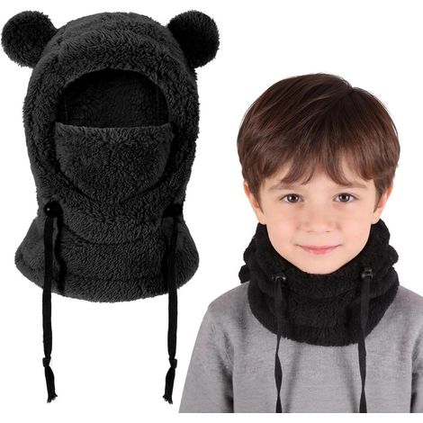 Kinder Sturmhaube Fleece 3-10 Jahre, Multifunktionale Winddichte Skimaske, Warme Mütze Halswärmer Schal Schwarz (1/5)
