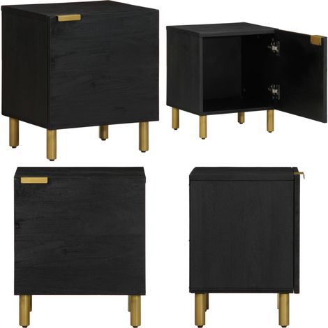 vidaXL Table de chevet noir 40x33x46 cm bois de manguier solide (1/5)
