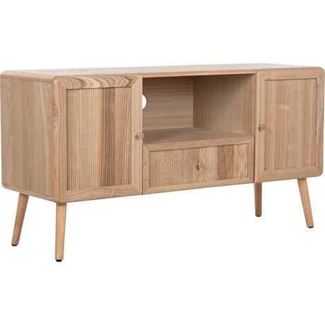 Meuble TV scandinave bois clair style épuré salon moderne - bois naturel clair et doré (1/5)