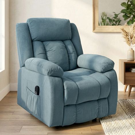 Sillón Relax Reclinable Eléctrico Levanta Personas con Puerto USB Control Remoto Asiento Ancho Reposapiés Azul