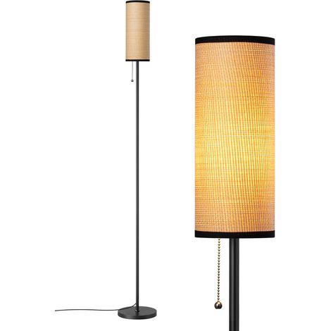 EDISHINE Lámpara de Pie para Salón, Lámpara Moderna Negra con Pantalla de Cuerda Trenzada y Base de Mármol, Casquillo E27 Incluido con Bombilla LED 6W, Luz Cálida 2700K para Dormitorio, Pasillo