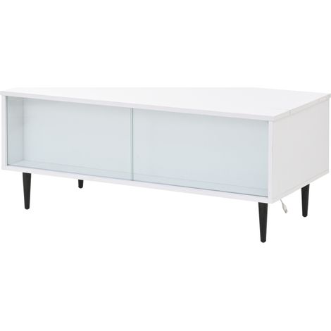 Mesa auxiliar elevable 105 x 50 x 43 cm blanca con LED y espacio para guardar en vidrio templado (1/5)