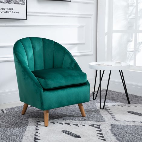 Sillón de terciopelo verde para dormitorio y sala de estar con acolchado grueso y estructura de madera maciza (67x65x77cm) (1/5)