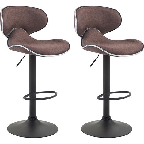 Set di 2 sgabelli da bar moderni con linee ondulate seduta in tessuto marrone base a tromba in metallo nero 100005573