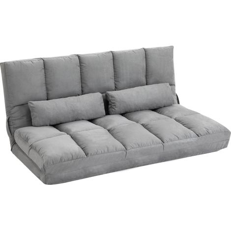 Klappbares Bodenschlafsofa mit 7-fach verstellbarer Rückenlehne und Kissen, 130 x 73 x 60 cm (Hellgrau)