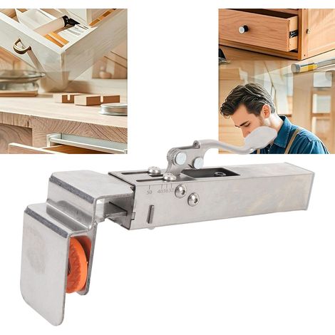 Dispositivo de montaje ajustable de acero inoxidable para frentes de cajones: clip de montaje ergonómico y duradero para frentes de cajones y muebles. (1/5)