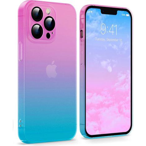 FUNDA RÍGIDA PARA IPHONE 14 PRO 6.1" ROSA AZUL OMBRE + COLGANTE (1/5)