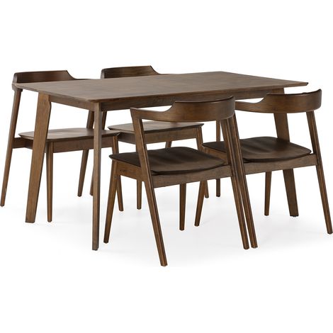 Juego de mesa 140x80 cm y 4 sillas de comedor Venus color Nogal (1/5)