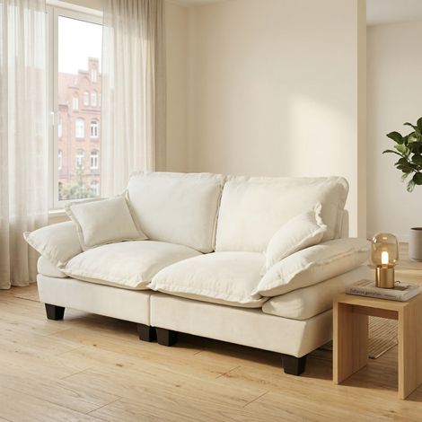 Canapé 2 places modulaire en chenille beige, accoudoirs courbés amovibles, design compact pour appartement (1/5)