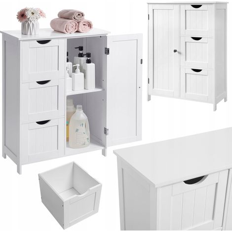 Armario de baño con 3 cajones, de pie, con estante pequeño, para el pasillo, blanco. (1/5)