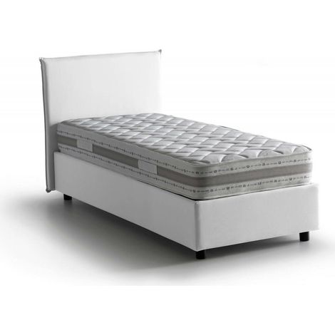 Talamo Italia Letto singolo Chiaraluna, Letto contenitore con rivestimento in tessuto, 100% Made in Italy, Apertura frontale, con materasso Cm 90x190 incluso, Bianco, con imballo rinforzato