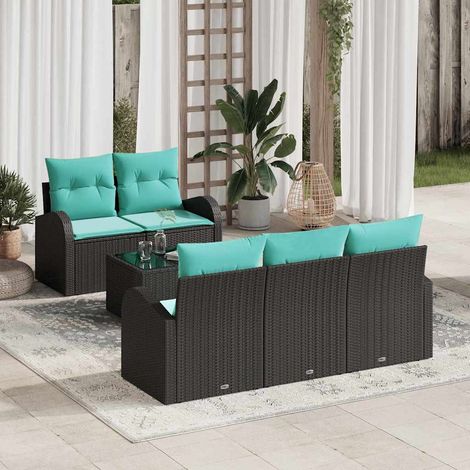 Set Divano da Giardino 6 pz 5-Numero di posti Nero e Turchese vidaXL (1/5)