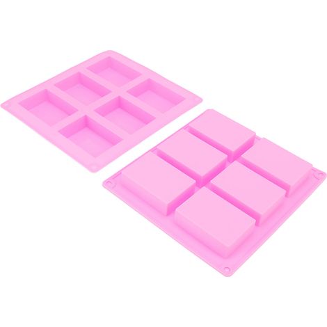 Moule en silicone rose (lot de 2) à 6 compartiments, résistant à la chaleur, flexible et réutilisable, idéal pour la fabrication de savons, gâteaux et muffins. (1/5)