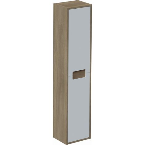 Colonne de salle de bain en mélamine coloris chêne mat / blanc - Longueur 30 x profondeur 25 x Hauteur 140 cm -PEGANE- (1/2)