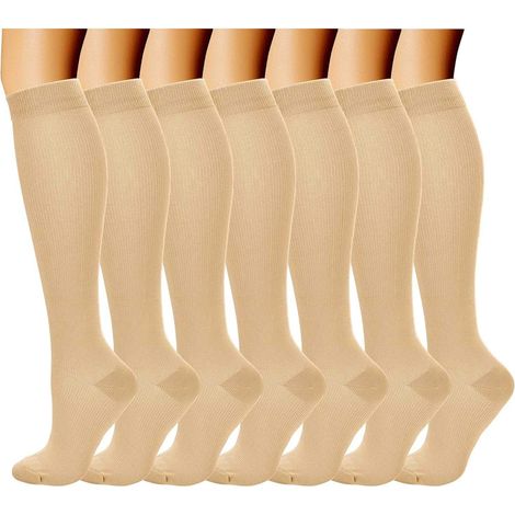 Chaussettes de compression (7 paires) pour femmes et hommes 15-20 mmHg, idéales pour le sport et le médical, la course à pied, les voyages en avion et le personnel infirmier. (1/5)