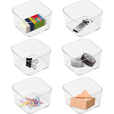 Petites Boites Rangement Plastique sans couvercle Organisateurs de Tiroirs Boîtes de Conteneurs de Stockage Boîte de rangement de bureau Boîte carrée 8,5x8,5x5 cm (1/5)