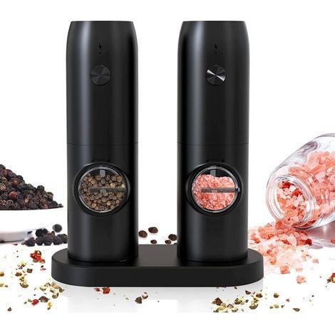 Moulin à sel et poivre électrique, moulin à poivre rechargeable par USB avec support, broyeur automatique à taille réglable avec lumière LED, idéal pour le barbecue et la restauration. (1/5)