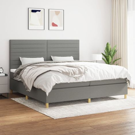 Lit à sommier tapissier avec matelas - Cadre De Lit Moderne: King Size - Lit Double - Gris foncé 200x200cm Tissu Chic-262445 (1/4)