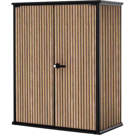 Armadio Porta Attrezzi da Esterno 140x73,6x170,4 cm Keter Signature Vertical Shed in Resina Effetto Legno Noce (1/5)