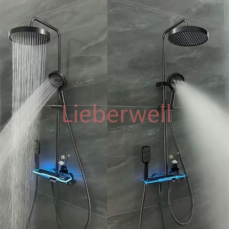 SS0021 Brass Shower System with Ambient Lighting, Smart Digital Bathroom Shower Set, Temperature Display, Rain Function, Wall-Mounted, Model (1/5)