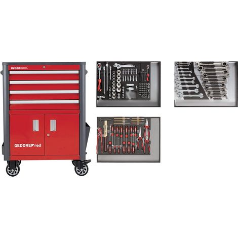 Gedore Werkzeugsatz im Werkstattwagen WINGMAN rot 129-tlg., Nr. R22041004 (1/4)