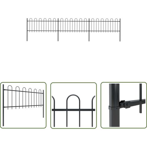 The Living Store Gartenzaun mit Bügel-Design Stahl 5,1 x 0,8 m Schwarz - Gartenzaun - Stahltür - Metallzaun - Sicherheitszaun - Zierzaun (1/5)