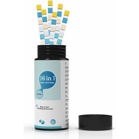 Bandelettes De Test 16 En 1 Pour L'Eau Potable Et L'Eau Du Robinet Pour Tester La Dureté, Le Ph, Le Brome, Les Nitrates Et Plus Facilement Et Rapidement - Lot De 100 (1/3)