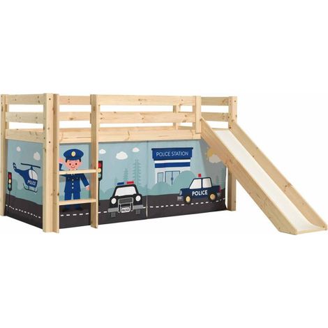 Lit Enfant Surélevé Avec Toboggan "Pino Police" 90x200cm Naturel (1/2)