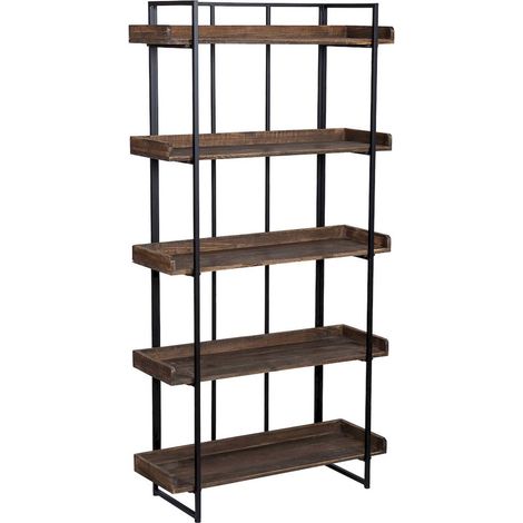 Étagère artisanale bois et métal marron style industriel - bois marron foncé et métal noir (1/5)