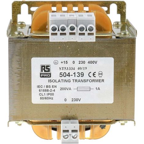 Transformateur d'isolement, Vin 230 V ac, 245 V ac, 400 V ac, 415 V ac, Vout 230V c.a., 200VA, sorties ( Prix pour 1 )