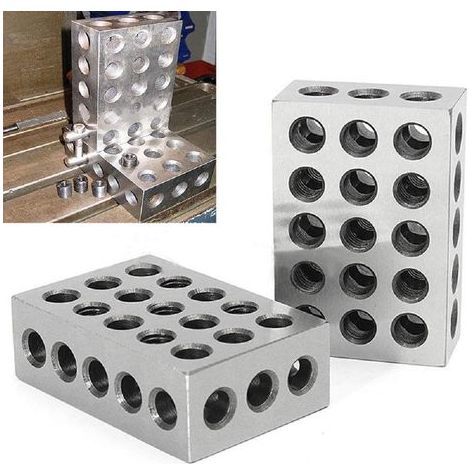 Set di 2 blocchi in acciaio temprato con 23 fori, calibro di bloccaggio parallelo 1-2-3 per tornio, utensili per fresatura (1/4)