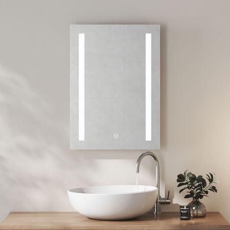 Heilmetz LED Bathroom Mirror with Shaver Socket, Illuminated Vanity Bathroom Mirror with LED Light, 500 × 700 mm Touch Switch & Demister Pad (1/5)